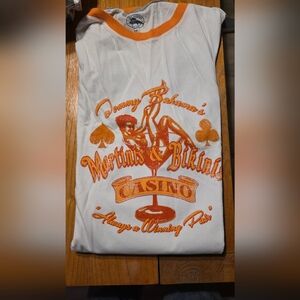 Tommy Bahama White Tee with Orange Trim. Martinis And Bikinis